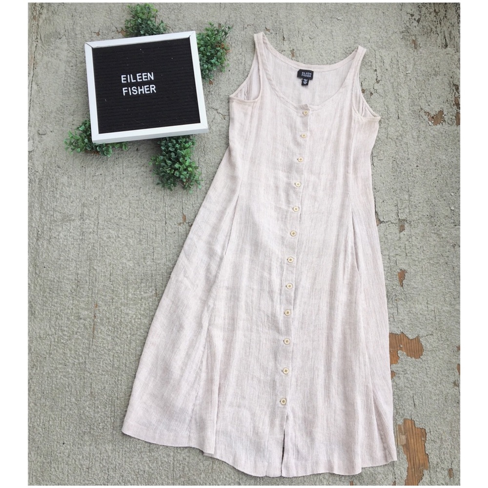 Eileen Fisher Linen Blend Button Sleeveless Dress